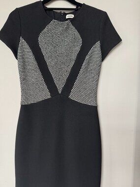 L'AGENCE Black White Geometric Colorblock Sheath Dress Silk Lined Size 4